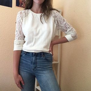 Hollister Lace Sleeve Crew Sweatshirt